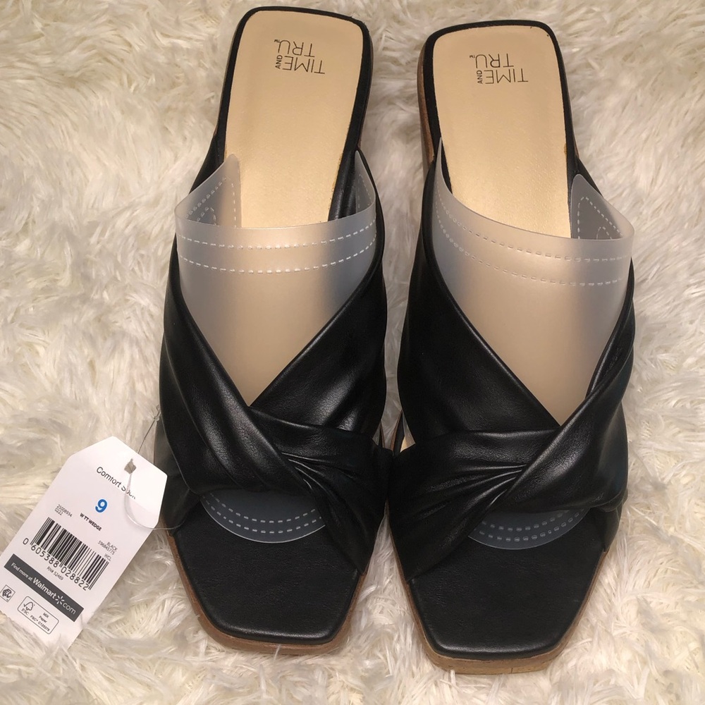 Black Twist-Knot Slide Wedges size 9 NWT - Picture 3 of 16
